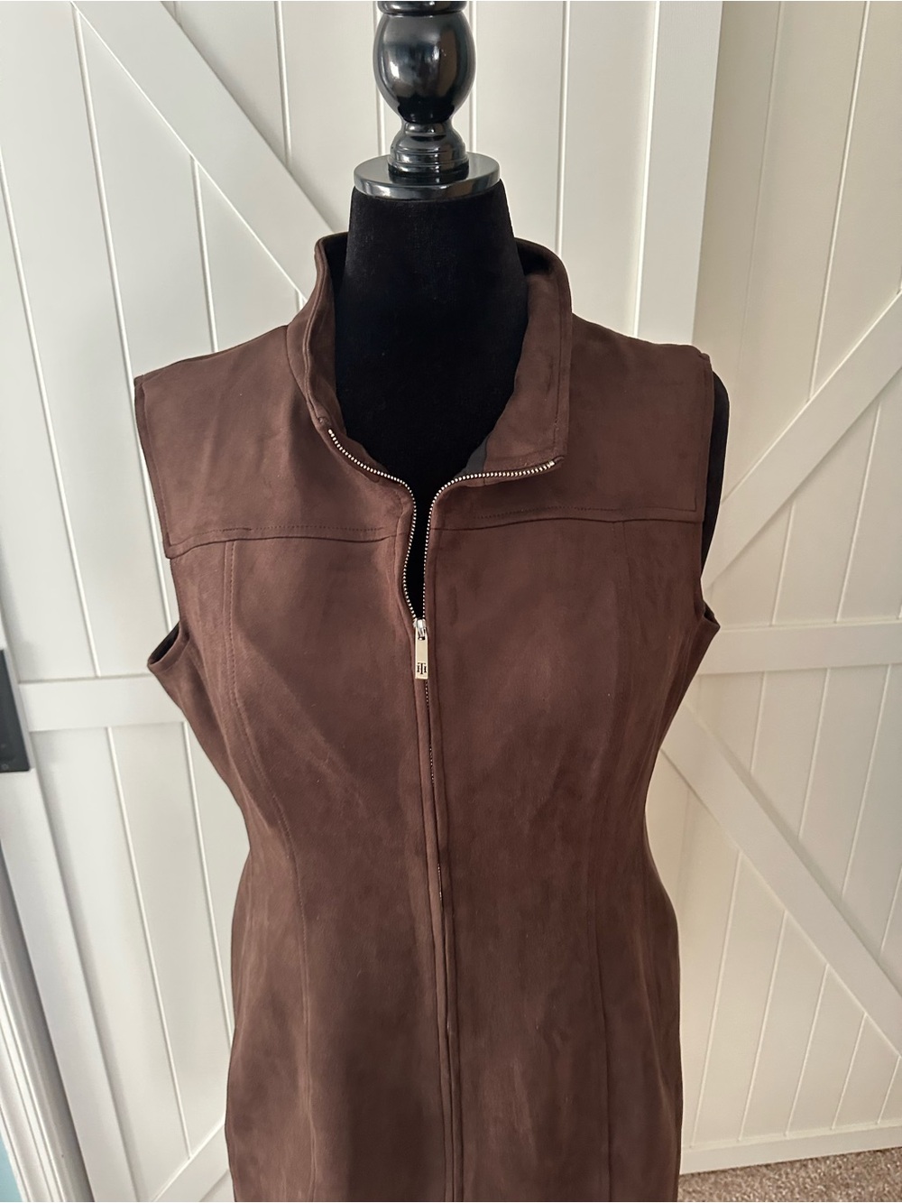 Tommy Hilfiger Size 18 Brown Faux Suede Sleeveless Zip Front Dress - Picture 2 of 8